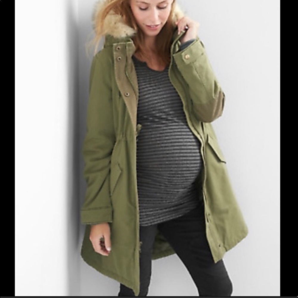 Gap Maternity Quilted Primaloft Green Parka Coat